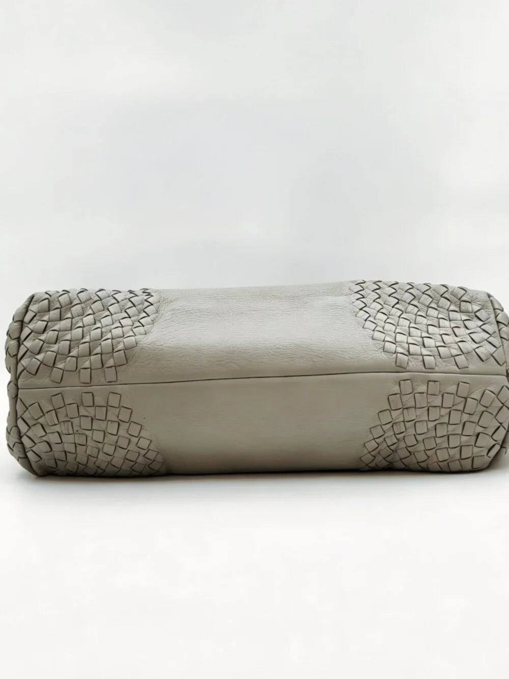 Bottega Veneta Large Leather Tote Bag Gray Intrecciato Shoulder Bag Italy